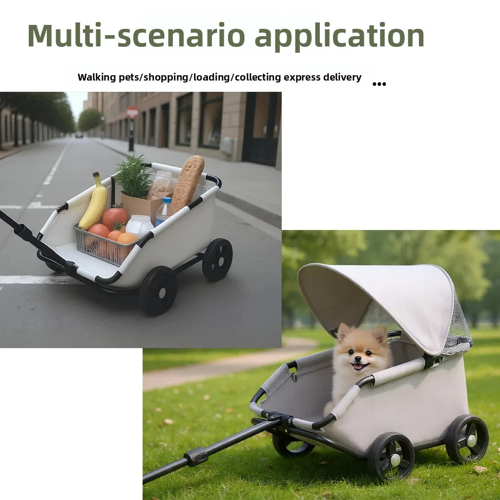 Foldable Small Pet Stroller Cart Lightweight Oxford Dog Cat Carrier Trolley Telescopic Pull Wagon Outdoor Walking Shopping