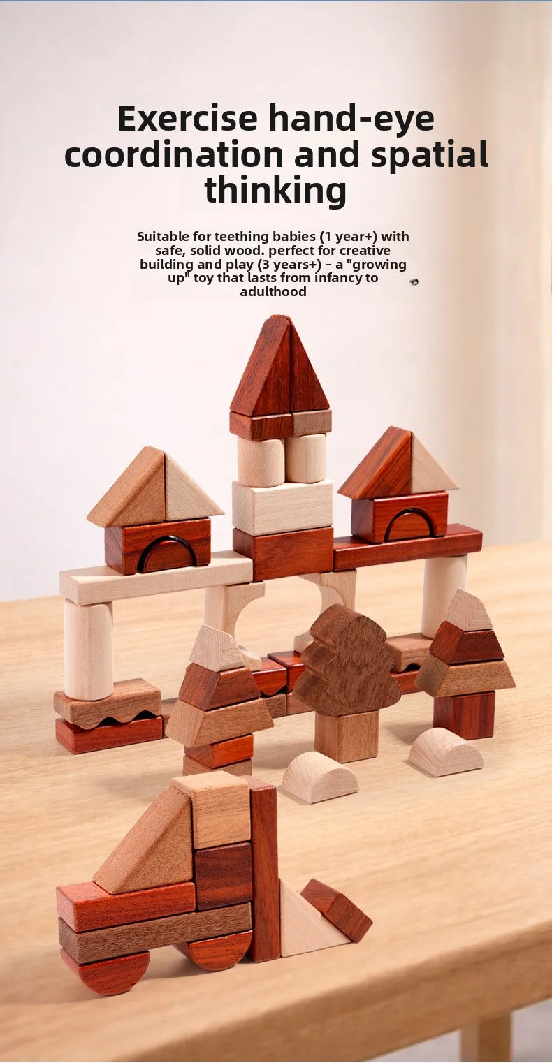 Kawaii 100Pcs Unpainted Beech Wooden Large Building Blocks Toddler Stacking Construction Preschool Educational Gift