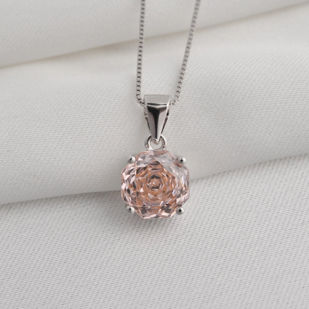 Potiy 2ct Morganite Pink Octagon Rose Cut Pendant Necklace No Chain Cubic Zirconia 925 Silver Jewelry Gift