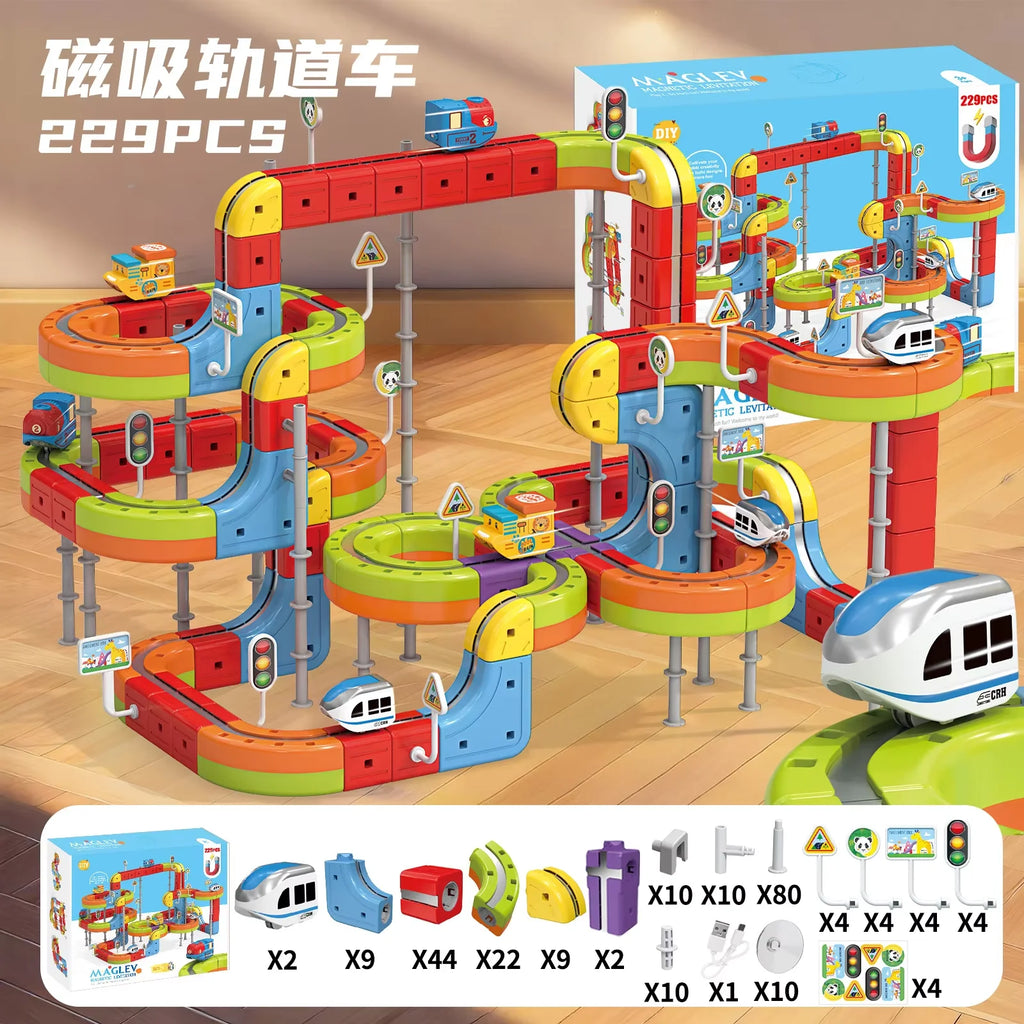 New 8-229pcs Electric Track Set With Anti-Gravity Vehicles - 100+ Pieces Stem Building Toys Creative Diy Railway For Gift Toy
