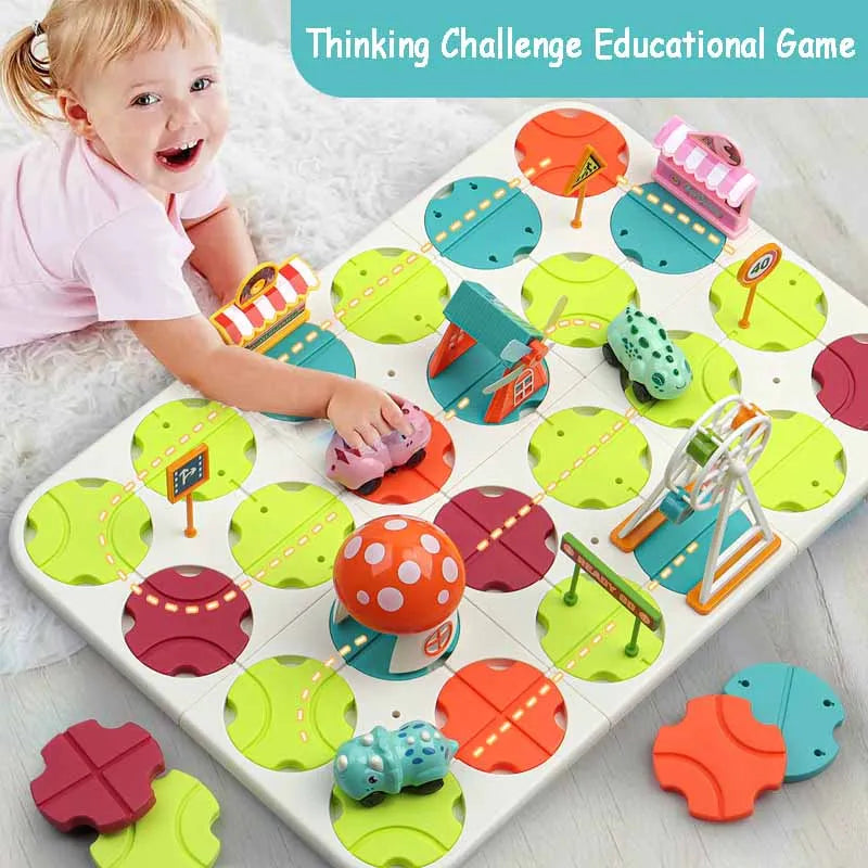Kid Track Car Puzzle Set Toy DIY Assembling Maze Map Sound Light Electric Rail Car Logical Thinking Trainting Intellectual Game
