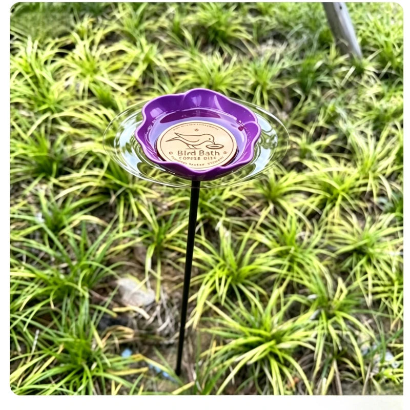 Garden Metal Flower Bird Bath Stake with Copper Bird Water Cleaner Disk Outdoor Yard Bird Water Bowl Bird Feeder Garden Ornament