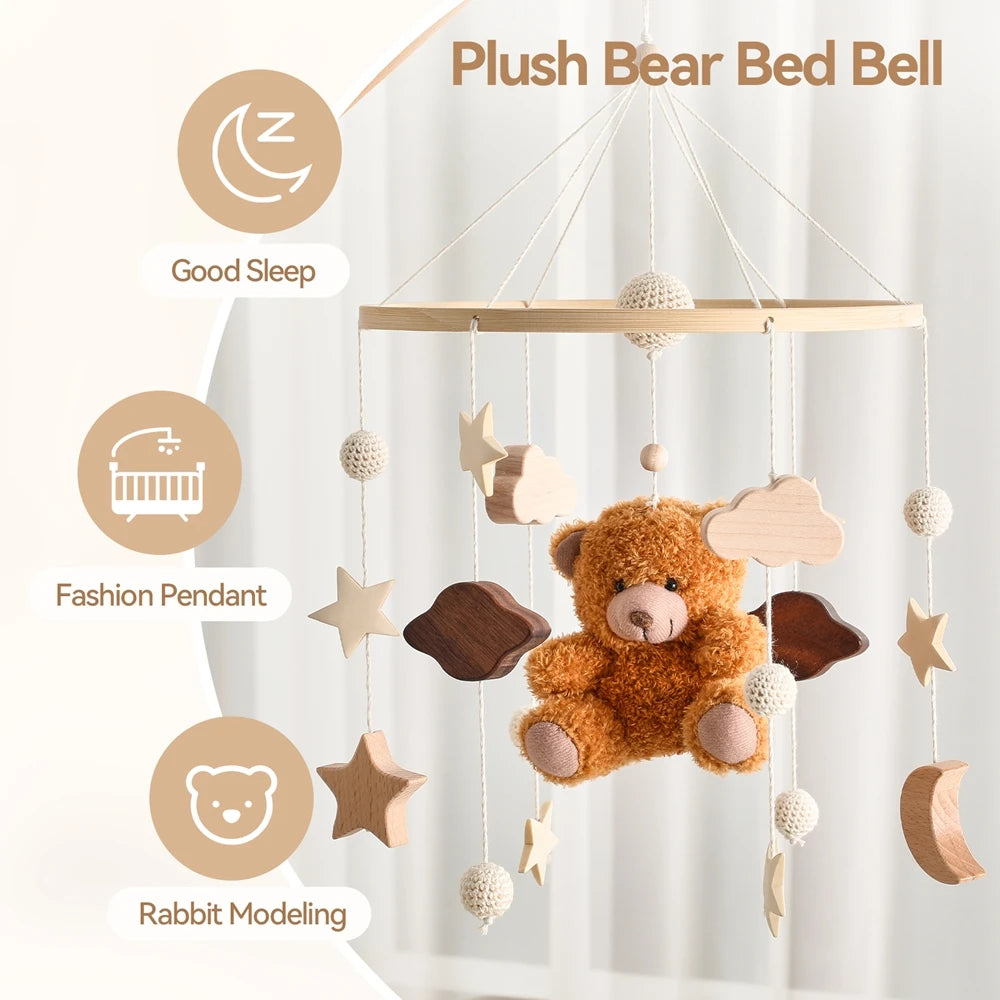 Baby Crib Cartoon Bear Mobile Rattle Toy January To December Hanging Bed Bell Newborn Soothing Toy Moving Musical Toy Baby Gift