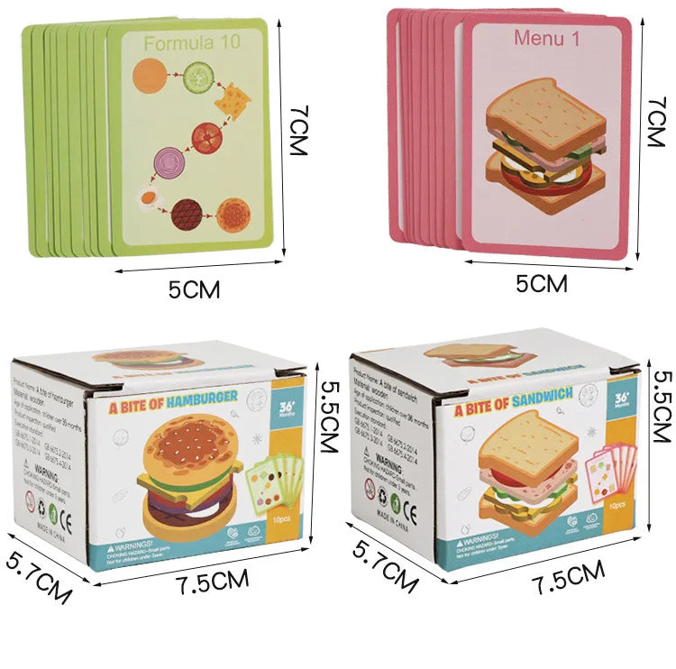 Montessori Wooden Burger Stacking Toys for Toddlers Kids Preschool Educational Toys Play Food Matching Birthday Toy For Kids