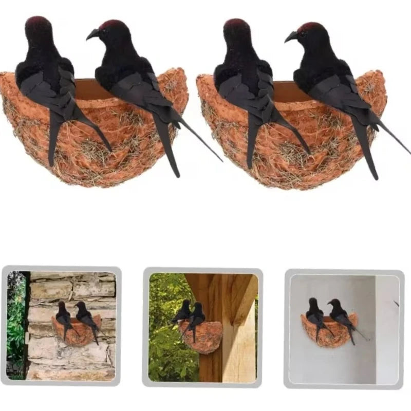 Artificial Swallow and Nest Decor Set High Simulation Craftsmanship Durable for Garden Patio Wedding and Indoor Decoration