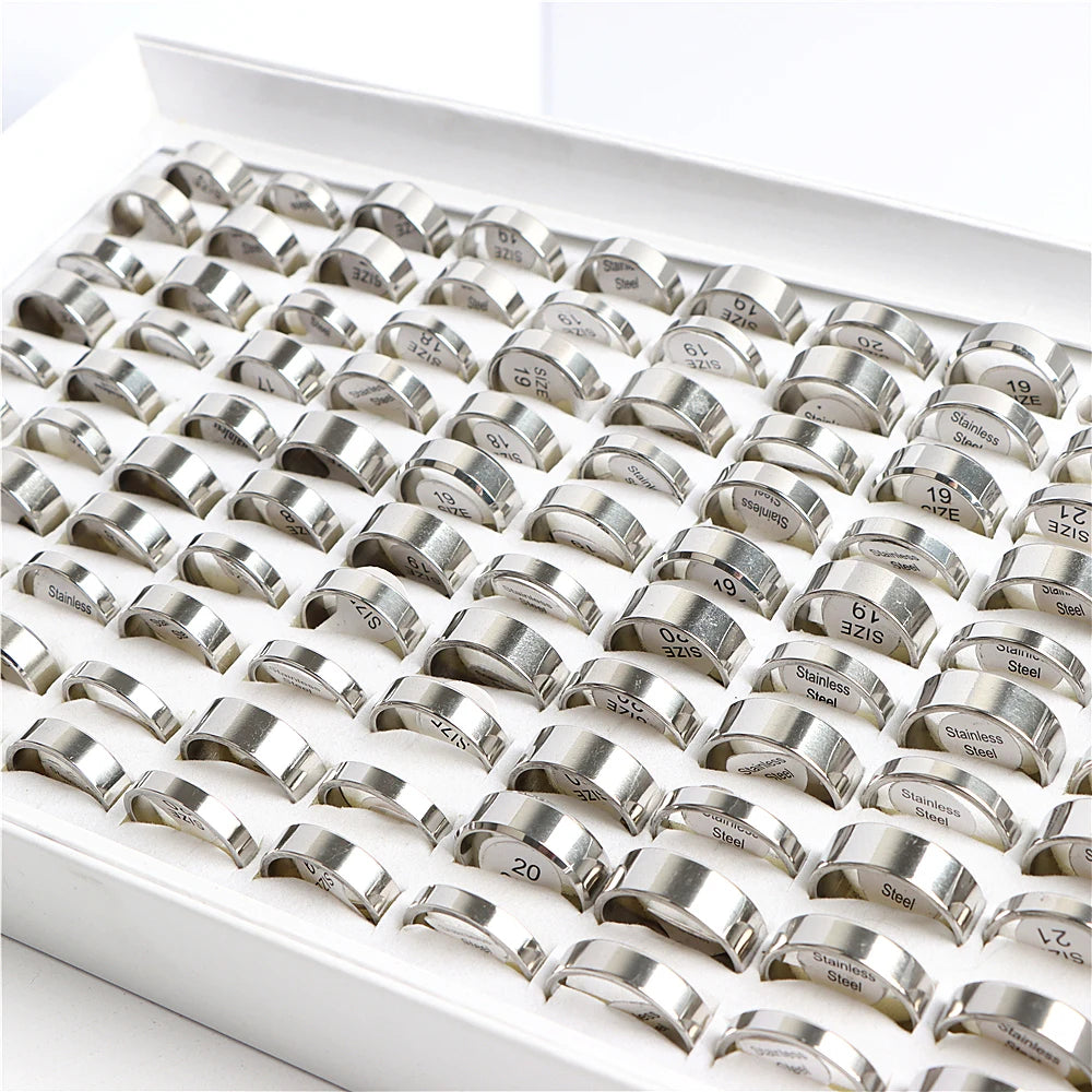 Wholesale 30/50/100/200Pcs/lot Fashion Smooth Stainless Steel Rings For Women Men Mix Size Simple Jewelry Party Gifts