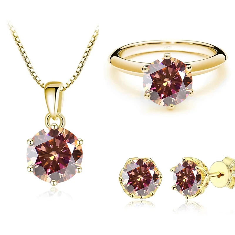 JoyceJelly 1Carat Moissanite Jewelry Set For Women Sterling S925 Silver Gold Plated Necklace Earrings Ring GRA Certified Wedding