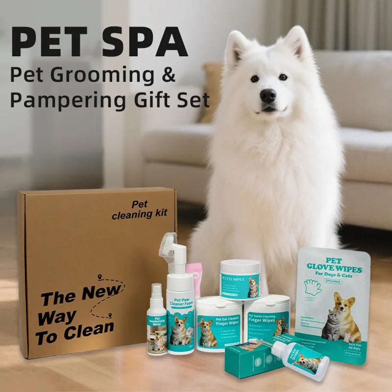 Pet Cleaning Kit for Dogs Cats No Rinse Wipes Set Eye Ear Teeth Paw Cleaner Deodorant Spray Drops All in One Pet Care Supplies