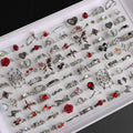 10/20/30/50/100Pcs/Lot Retro Punk Bohemian Rhinestone Carve Rings For Women Mix Style Jewelry Party Gifts Accessories Wholesale