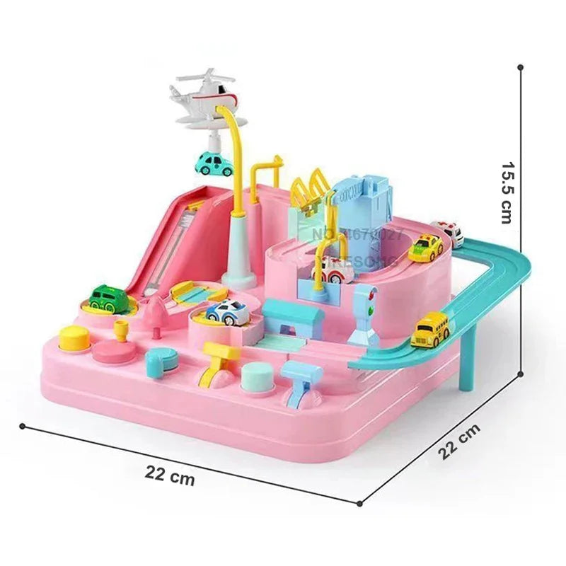 Hot Racing Rail Car Tracks Toy Game for Children Kids Train Board Adventure Parking Mechanical Toy for Boy Age 3+ Birthday Gift