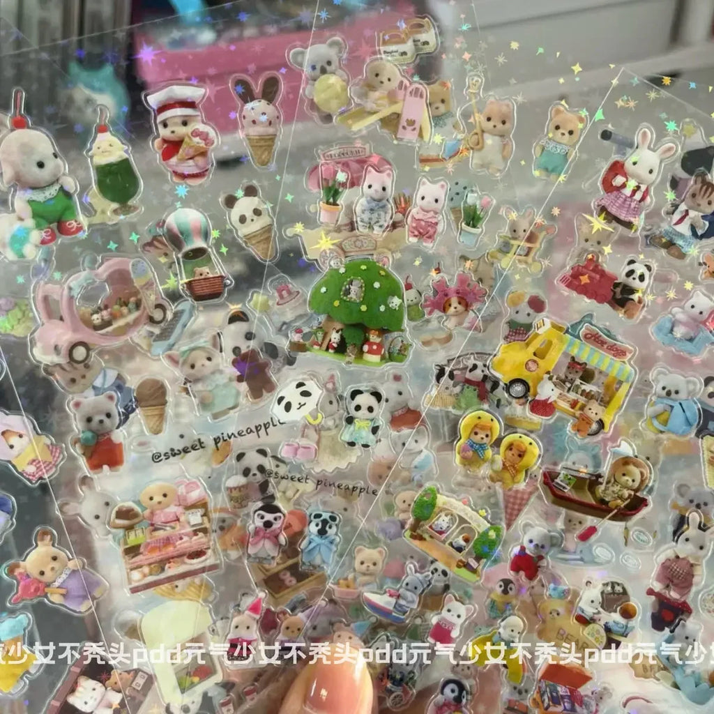 Sylvanian Families Cartoon Waterproof Stickers Pack Cute Water Bottle Laptop Skateboard Scrapbook Anime Accessories