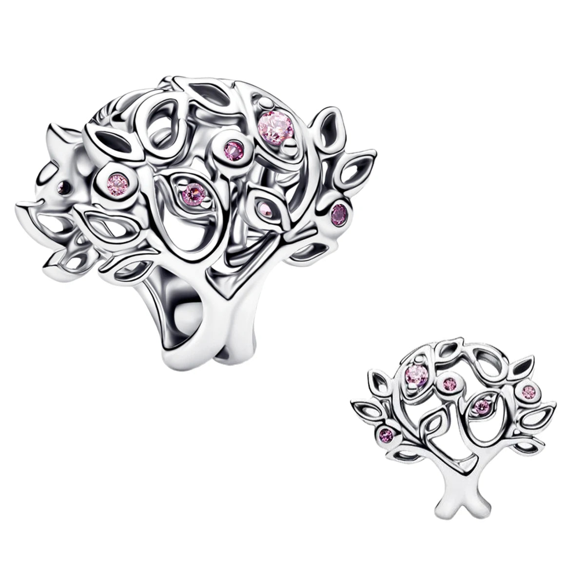 Hot Sales 925 Sterling Silver Pink Flower heart Ear Stud Ring Pendant Bead fit DIY Women's Bracelets Necklaces Jewelry Gifts