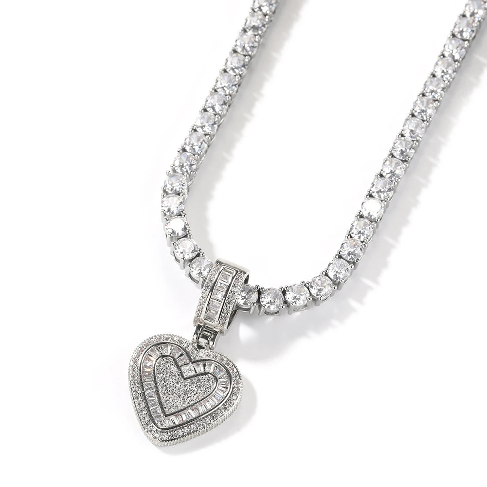 THE BLING KING Baguette CZ Small Heart Shaped Pendant Necklace For Women Iced Out 5A+ Cubic Zironia Lovely Jewelry Birthday Gift