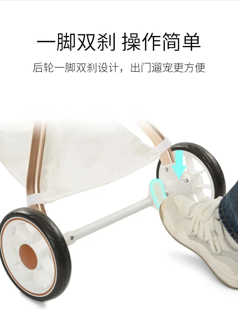 Lightweight White High View Pet Stroller One-click Foldable Cart for Small Medium Dogs Cats Outdoor Travel Pet Supplies Hot Sale