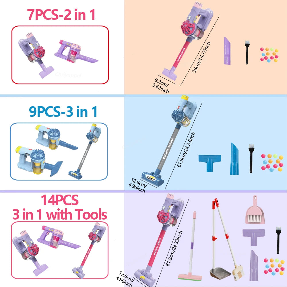 Kids Vacuum Cleaner Toy Electric Realistic Pretend Play Housekeeping Cleaning Set for Toddlers Educational Gift for Boys Girls