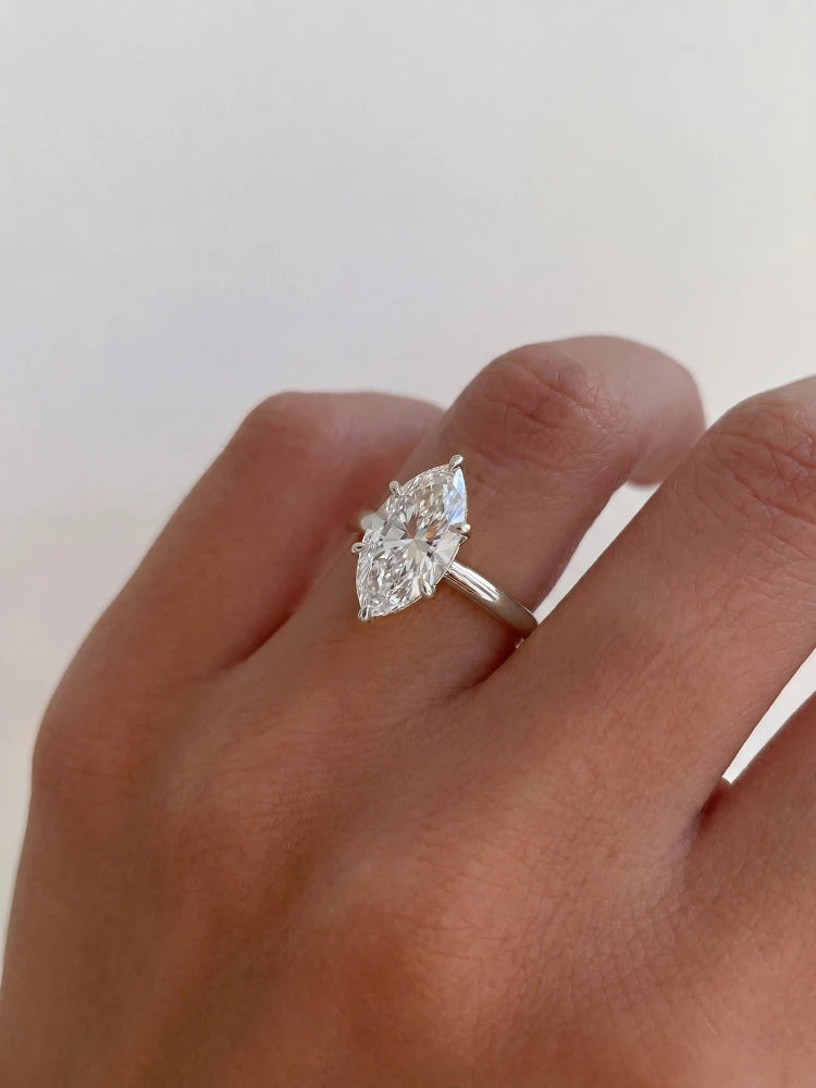 Larmor 925 Sterling Silver Classic 1-3 Carats Marquise Zircon Ring For Women Engagement Wedding Luxury High Quality Fine Jewelry
