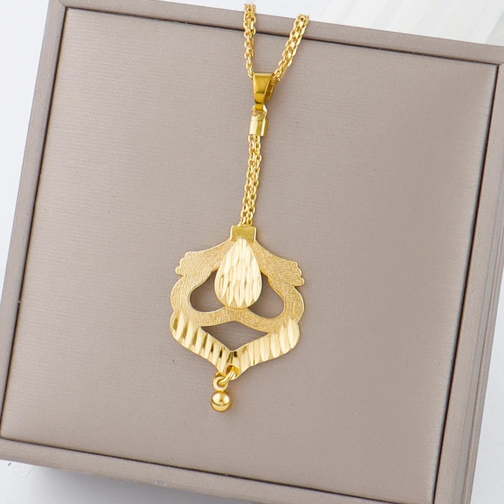Dubai Gold Color Necklace Jewelry Set for Women Dangle Earrings and Necklace Bridal Weddings Earrings Engagement  Jewellery Gift