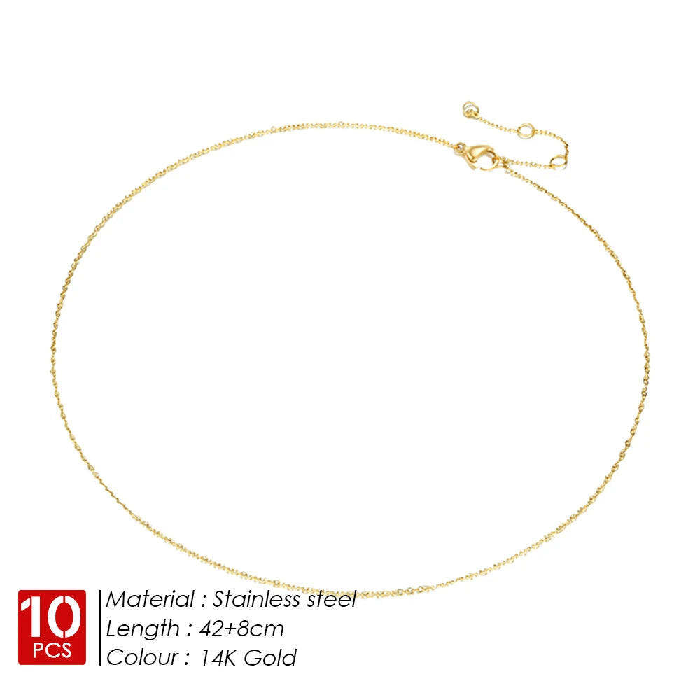EMANCO 10PCS Fine Chain Necklace Stainless Steel Gold-Plated Women's Collar Gift Fine Jewelry DIY Wholesale