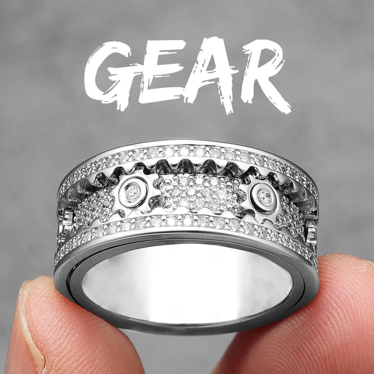 Fidget Spinner Gemstone Gear Men Rings Stainless Steel Women Jewelry Punk New in Rock Hip Hop Fashion Accessories Gift Wholesale