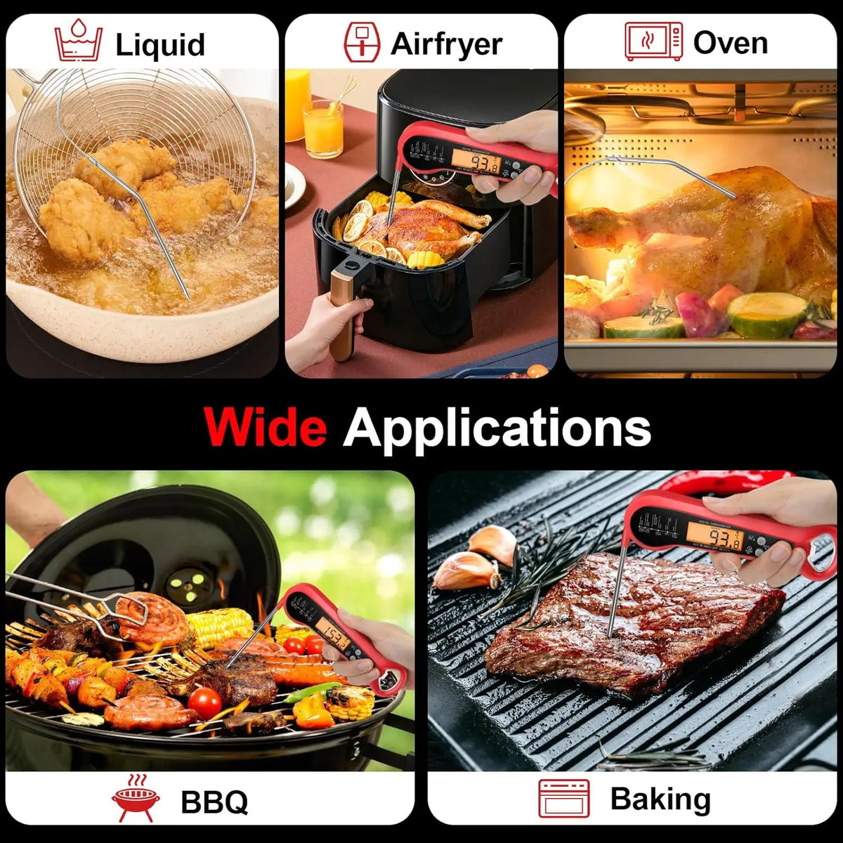 Long Cable Professional Meat Thermometer Digital Waterproof Kitchen Cooking Tool Food Thermometer with 2 Probes Instant Read