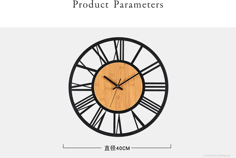3D Large Wall Clocks Nordic Roman Numerals Retro Round Wood Metal Iron Accurate Silent Hanging Ornament Living Room Decoration
