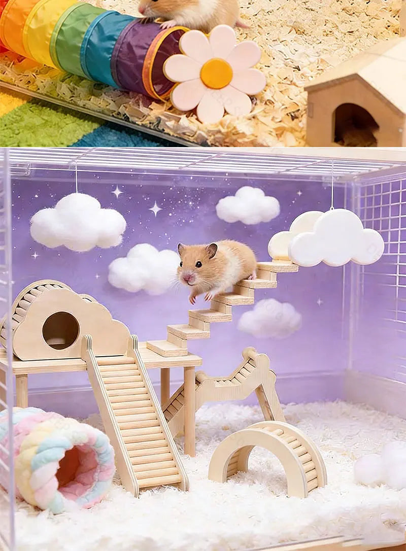 Unpainted Wooden Guinea Pig Hideout Climb House - Hamster Cage Decor Play Tunnel Small Animal Chew Toy Pet Habitat Accessories