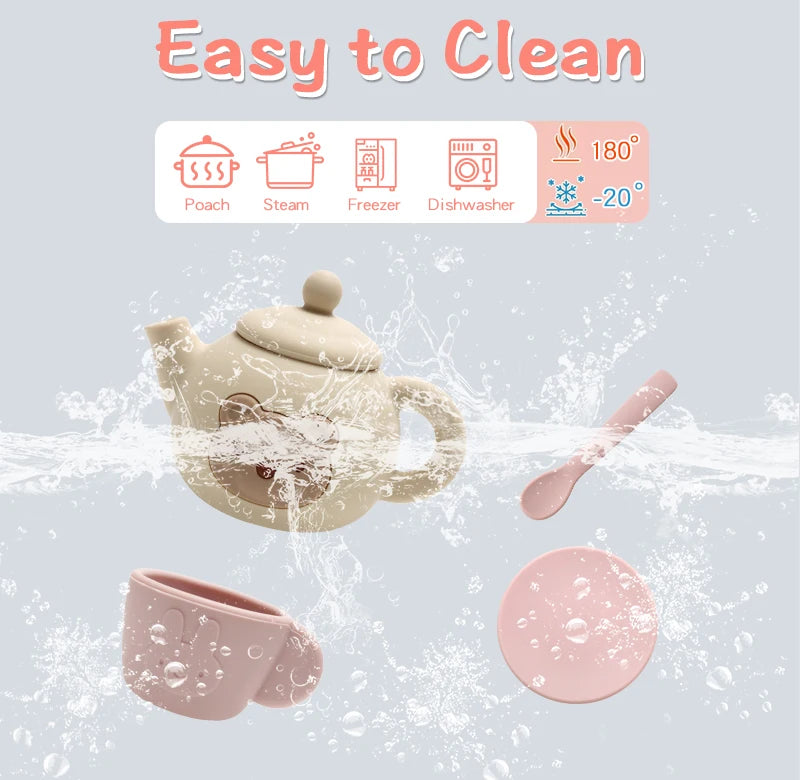 Food Grade Silicone Tea Play Set Toy Pretend Play Food Learning Role Play Game Early Educational Toys for Toddlers Kids Gifts