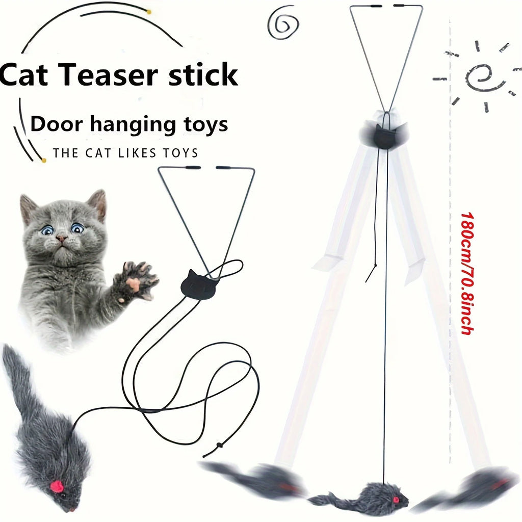 2 PCS Adjustable Hanging Cat Toy Interactive Mouse Toys Hanging Door Retractable Plaything Funny Kitten Scratch Rope Mouse Toy
