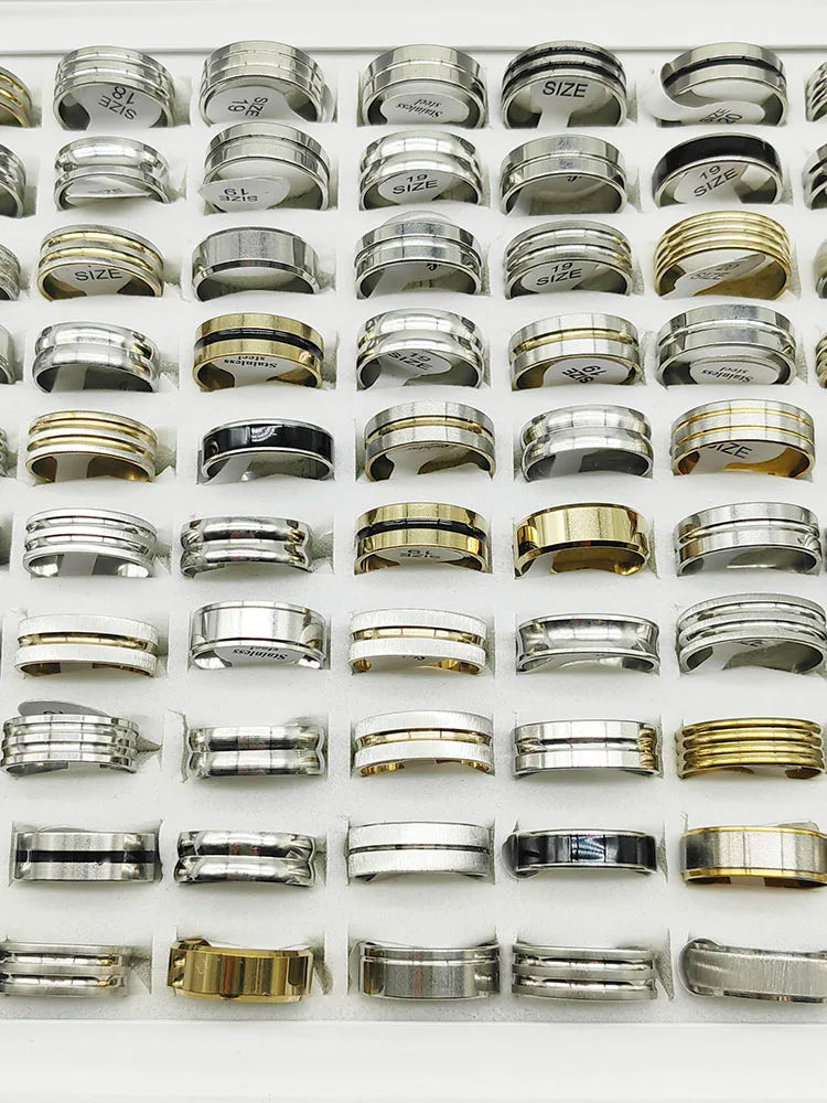 20Pcs/Lot Fashion Multicolor Stripe Stainless Steel Rings For Women Men Jewelry Accessories Party Gifts Mix style