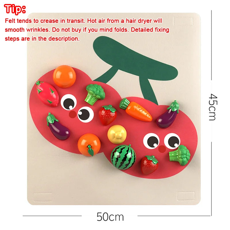 Baby Felt Board Pretend Play KitchenToy Fence/Wall Sticker Simulation Fruits Vegetables Pick Game Fine Motor Skills EducatToy