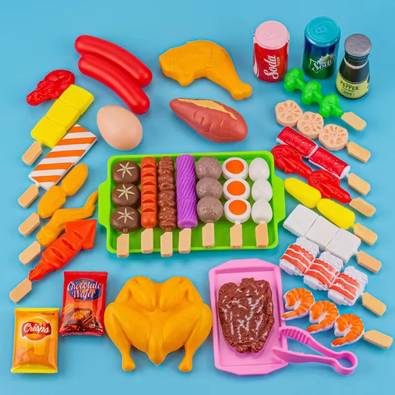 Kids Play House Barbecue Toy Set Kitchen Pretend Play Cooking Toys Simulation Food Cookware BBQ Kit Cosplay Game Gifts