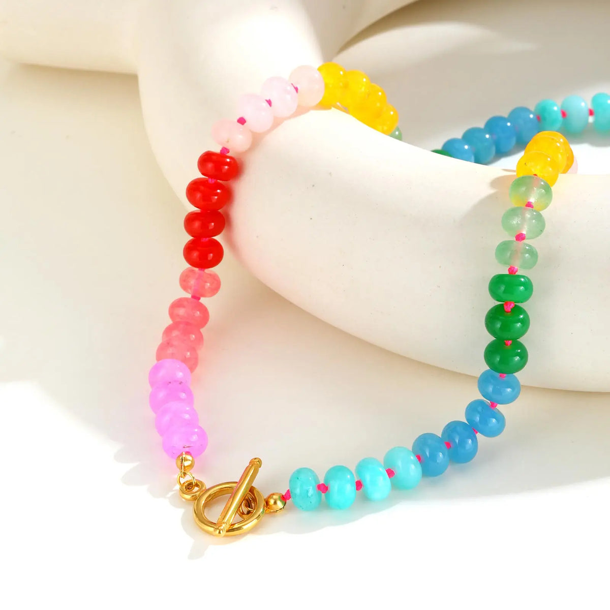Unique Colored Natural Stone Necklace,Women's Stainless Steel OT Buckle Bead Chain Necklaces,Fashion Jewelry Gifts