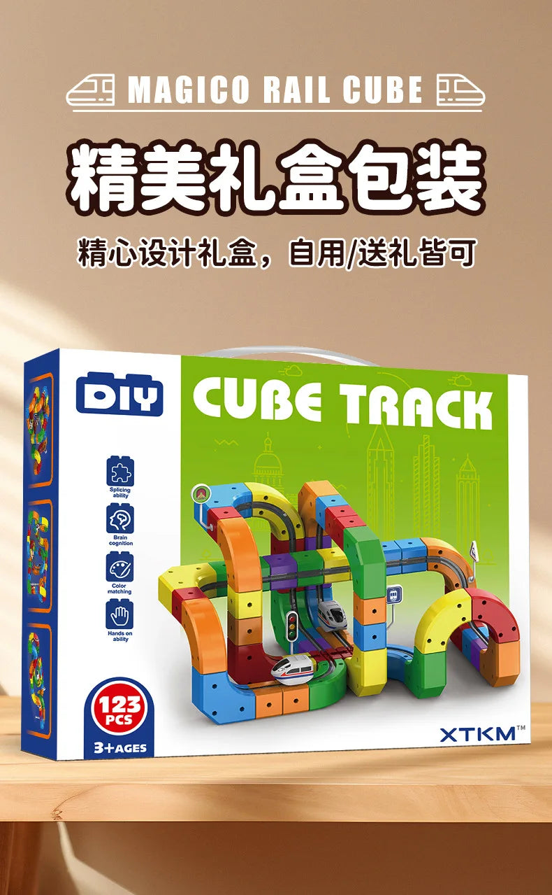 Electric Magnetic Track Set STEM Building Toy 100+ Pieces With Anti-Gravity Vehicles Diy Creative Railway Model For Kids Gifts