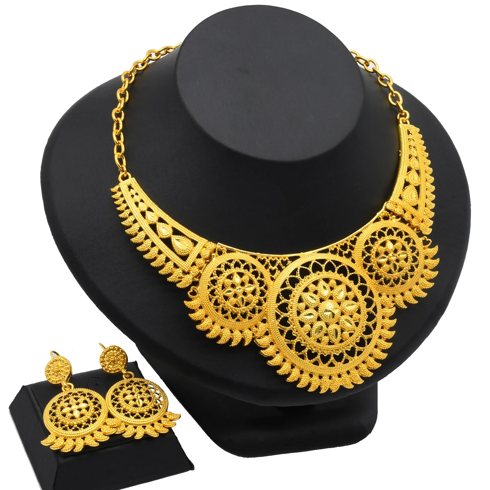 ANIID African Jewelry Set Big Necklace Dubai Ethiopian Gold Color Jewelery Earring Bracelet For Women Bridal Choker Wholesale