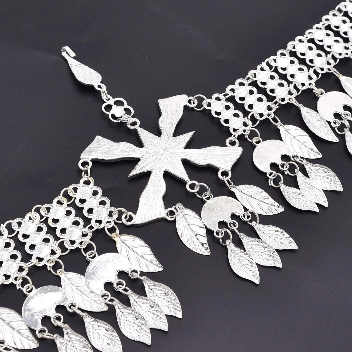 Silver Plated Assyrian Belt Hair Accessories Earrings for Women Kurdish Assyria Ethnic Colorful Flag Leaf Tassel Jewelry Sets