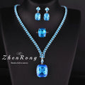 Foydjew Luxury 20 Carat Yellow/Red/Blue/Green Color Large Gemstone Jewelry Sets Pendant Necklaces Earrings Rings For Women