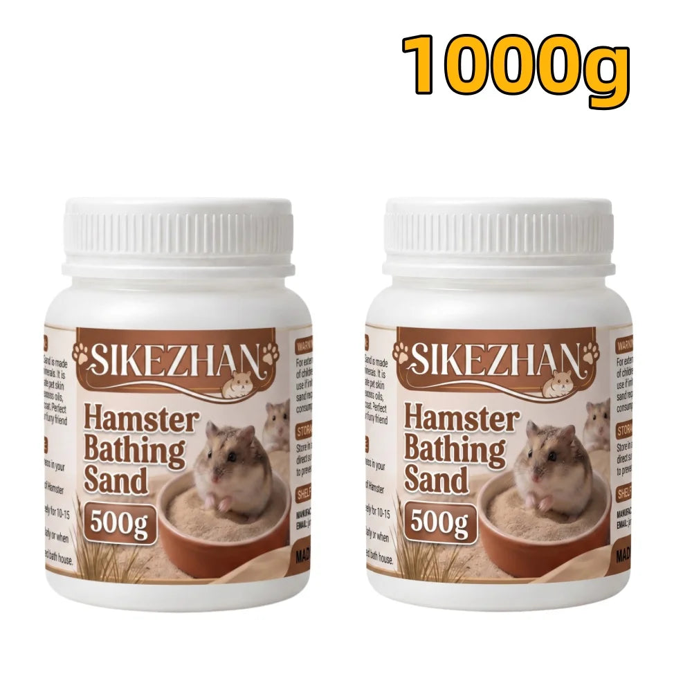 Premium Hamster Grooming Bath Sand Pet Dry Clean Bedding Pure Silica Dust Free Odor Control for Mice Gerbils Small Animal, 500g