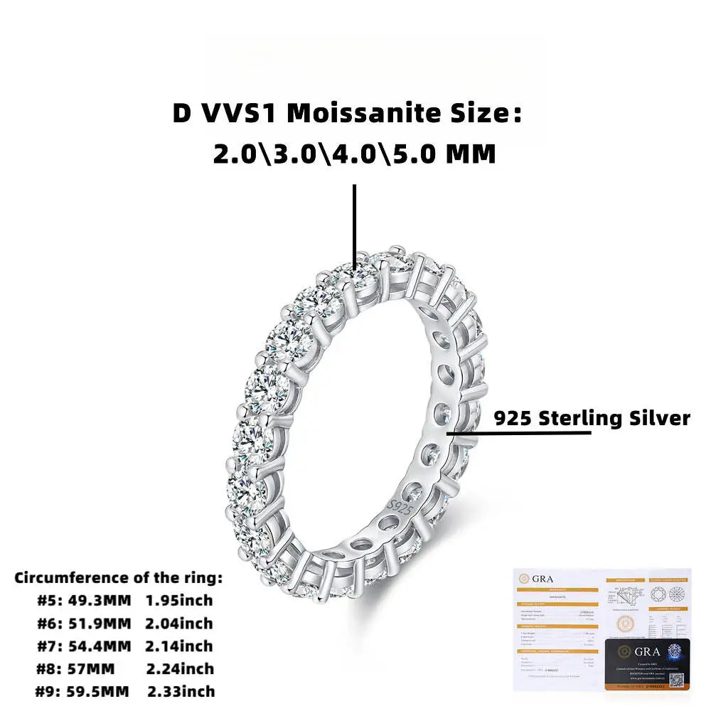 TY 2-5mm Full Moissanite For Women Sparkling Wedding Eternity Bands 100% S925 Sterling Silver Jewelry Classic Ring D VVS1