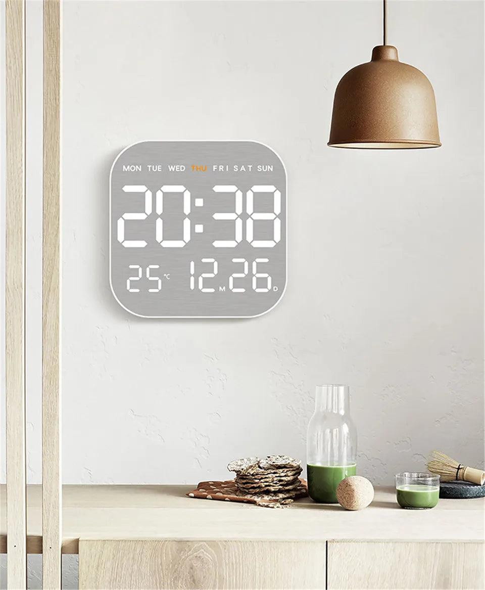 Mirror Brushed Finish Wall Clock Premium Feel Silent Wall Clock Table Alarm Clock Temp Display Bedroom Office Living Room Decor