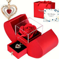 Heart Necklace with Red Rose Gift Box for Mother's Day Present, Christmas Day, Valentine's Date Souvenir, Anniversary Keepsake