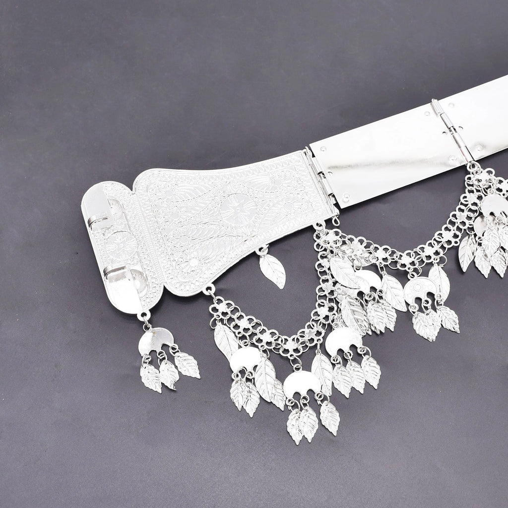 Silver Plated Assyrian Belt Hair Accessories Earrings for Women Kurdish Assyria Ethnic Colorful Flag Leaf Tassel Jewelry Sets