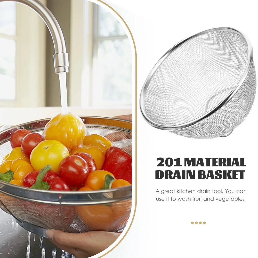Stainless Steel Mesh Sieve Draining Basket Household Kitchen for Washing Rice Vegetables Fruits Multi Function Easy Clean