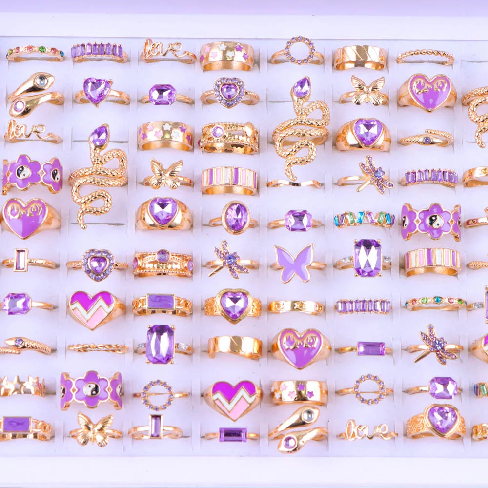 10/20/30/50/100Pcs/Lot Retro Punk Bohemian Rhinestone Carve Rings For Women Mix Style Jewelry Party Gifts Accessories Wholesale