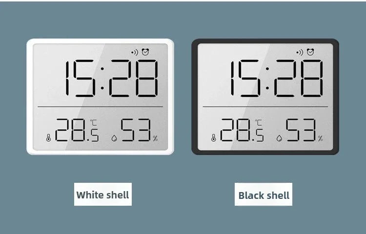 3-in-1 Smart Digital Clock - Temperature & Humidity Display + Alarm - Ultra-Thin Adhesive Mount for Wall or Tabletop Use