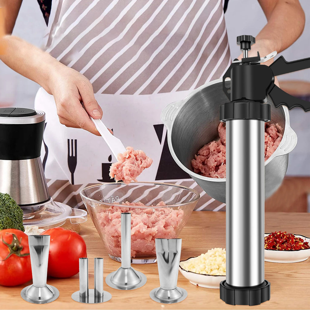 Stainless Steel Sausage Stuffer Jerky Gun Manaul Meat Syringe Home Made Homemade Sausage Tool for Home Kitchen Jerky Stuffer Kit