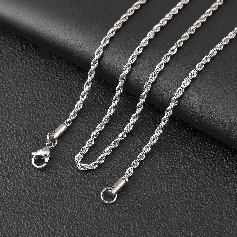 2.5mm/3mm/4mm/5mm/6mm Stainless Steel Twisted Rope Chain Silver Color Necklace for Men Women