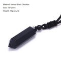 Natural Stone Geometric Pendant Necklace for Men Black Obsidian Blue Sandstone Adjusted Leather Rope Retro Vintage Jewelry