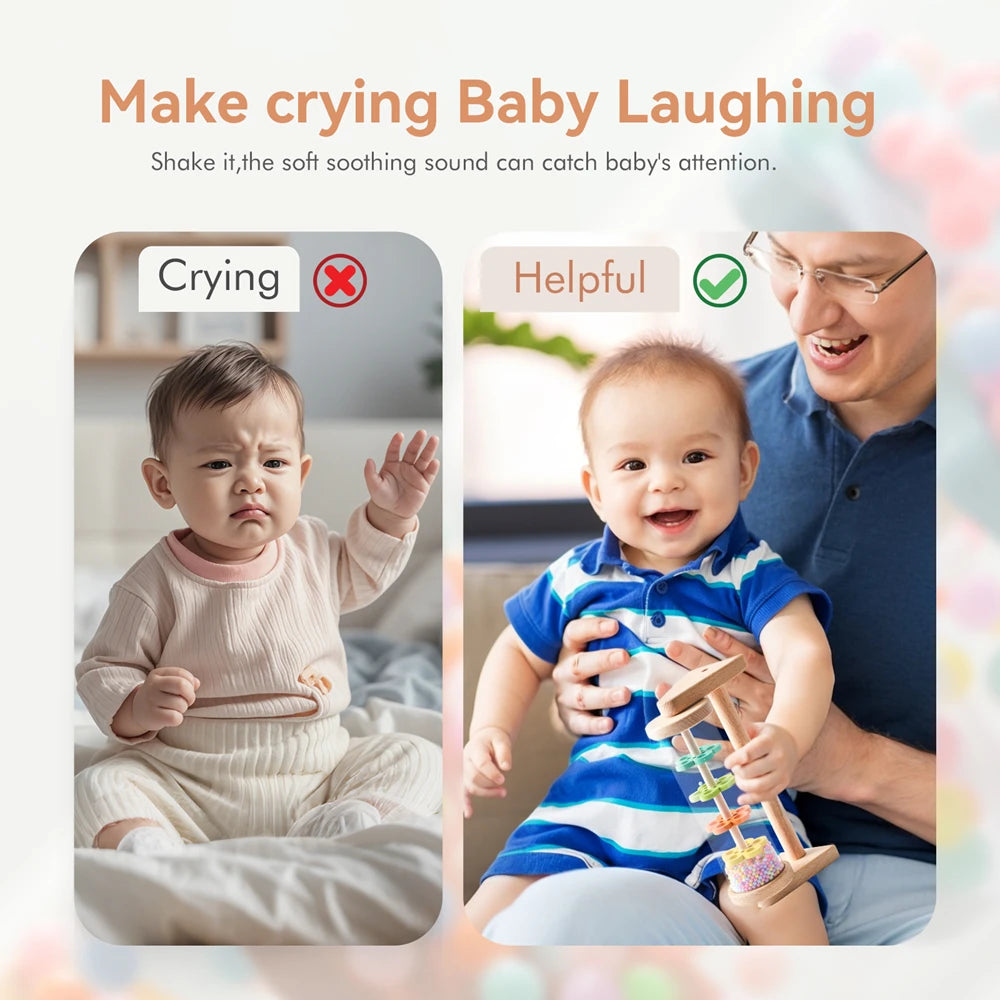 Wooden Rainmaker Toy for Babies Soothing Rain Sound Easy to Grasp Smooth Burr Free Water Based Paint Two Ways to Play Baby Gifts