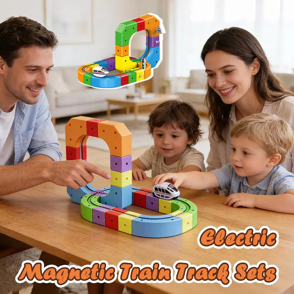 Children Magic Track Train Electric Assembled Building Blocks Magnetic Rail Car Maze Educational Toys Magnetic Assembly Train