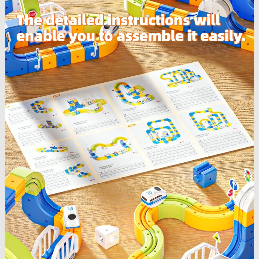 3D Building Track Car Set DIY Buildable Race Track Magnetic Lock Building Blocks, Family Interactive Educational Toy Gift